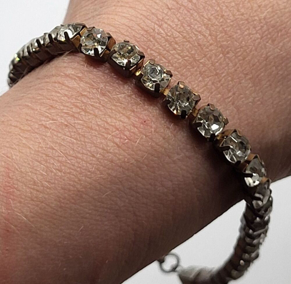 Vintage Hollywood Crystal Cut Glass Tennis Bracelet Large 8in